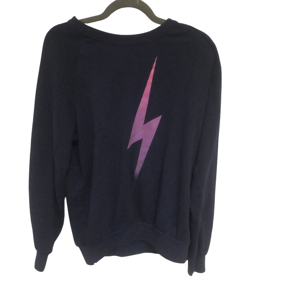 Aviator Nation Navy Blue Lightning Bolt Graphic Raglan Sweatshirt Medium